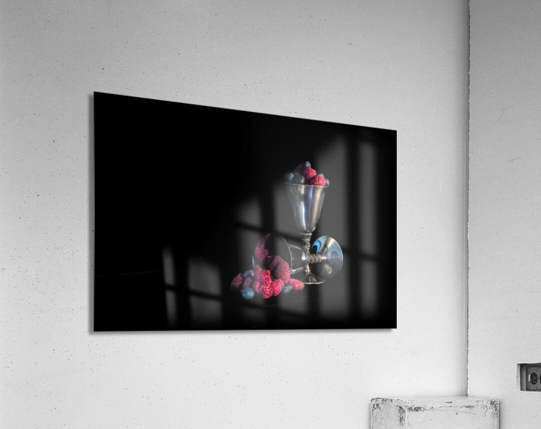 Raspberries and Blueberries in Silver Goblets Acrylic Print