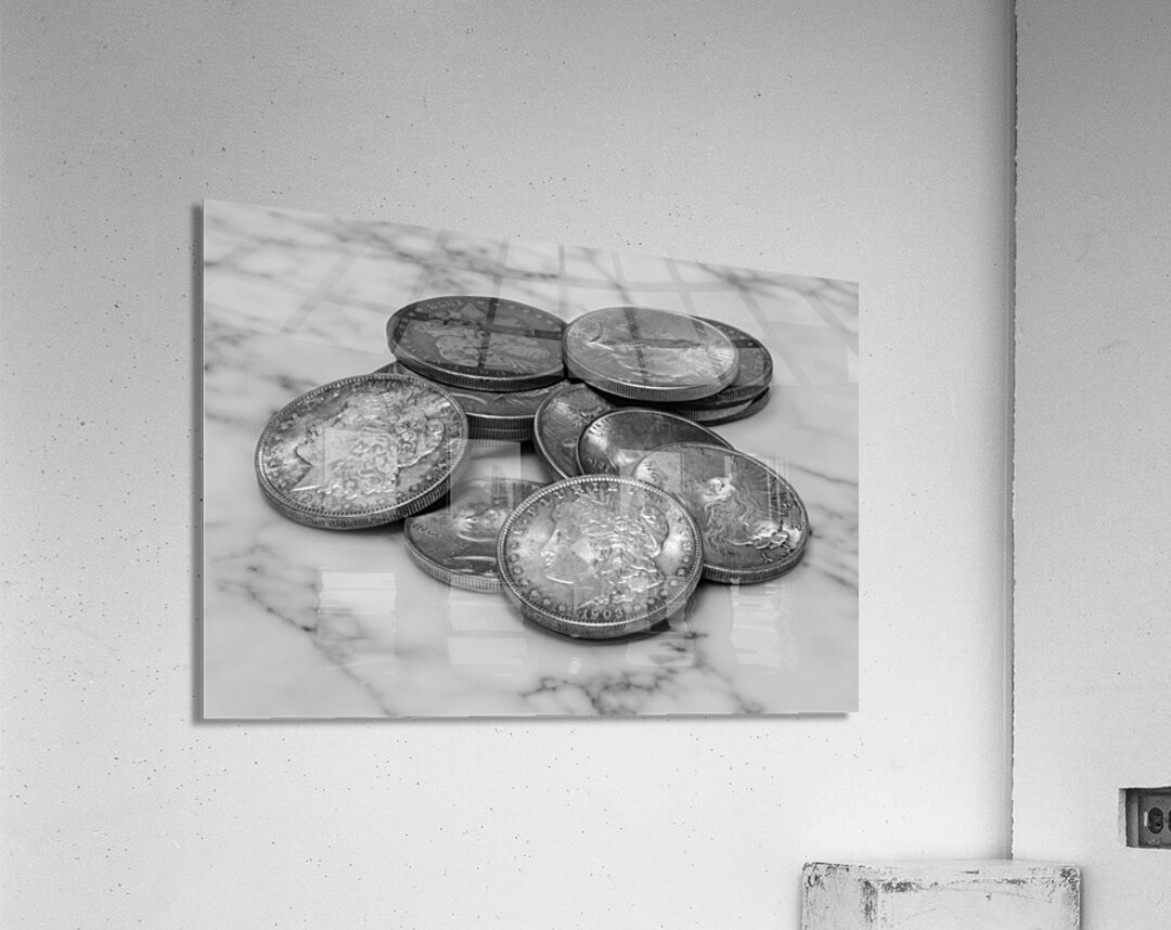Silver Dollars on Marble Acrylic Print