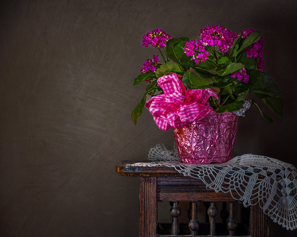 Flowers on an Antique Table Print