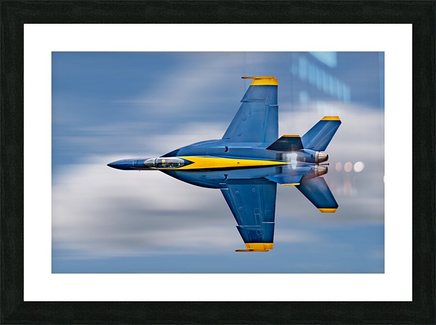 US Navy F-18 Super Hornet of the Blue Angels races across the sky Picture Frame print