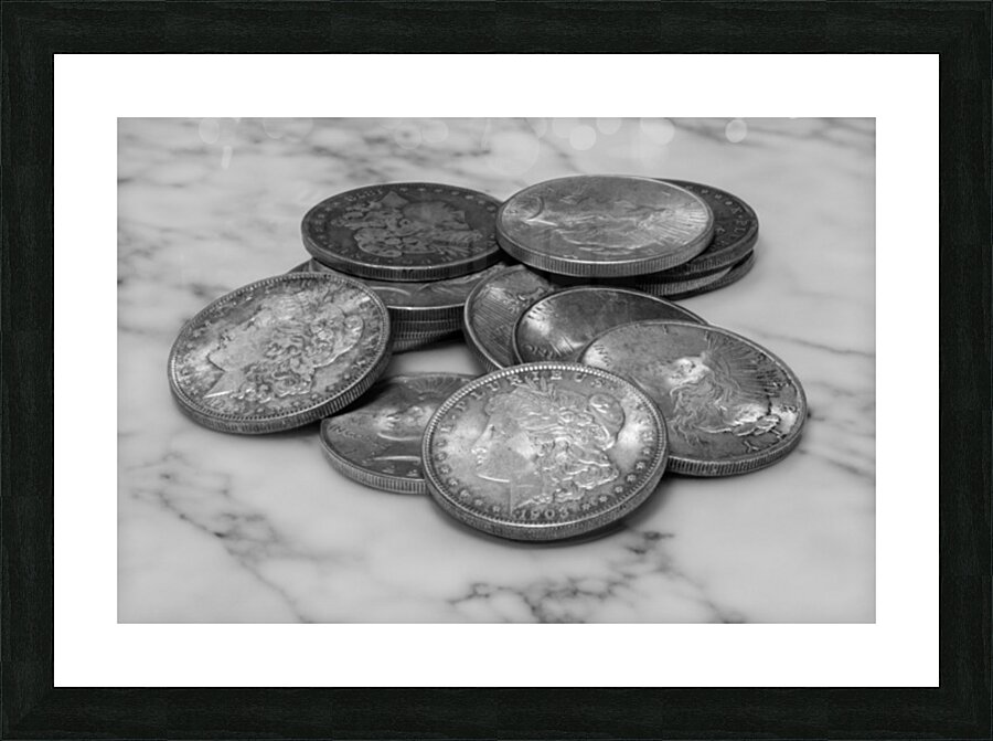 Silver Dollars on Marble Picture Frame print