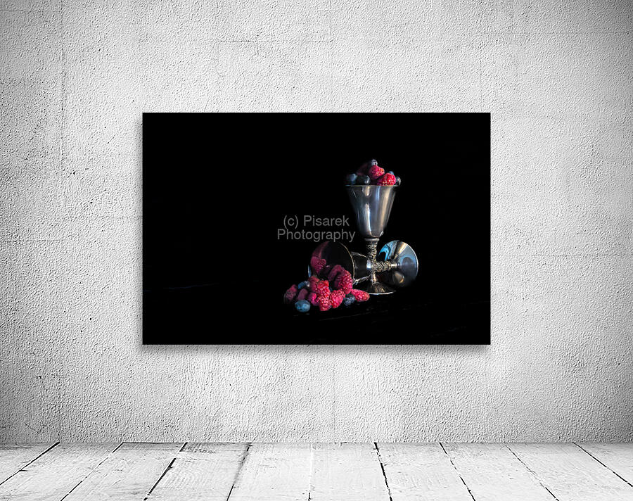 Raspberries and Blueberries in Silver Goblets Wall Preview
