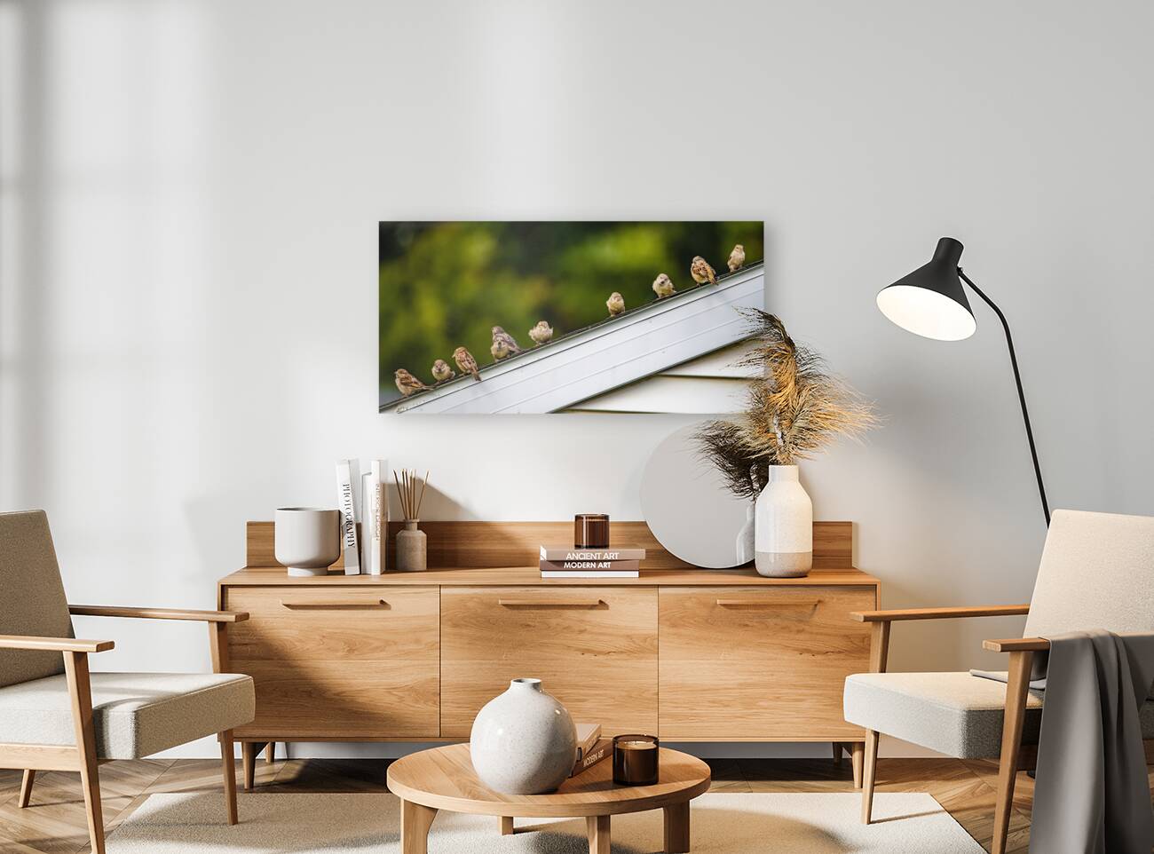 Sparrows on a Roof Reproduction