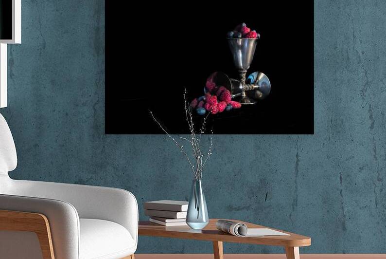 Raspberries and Blueberries in Silver Goblets by Pisarek Photography
